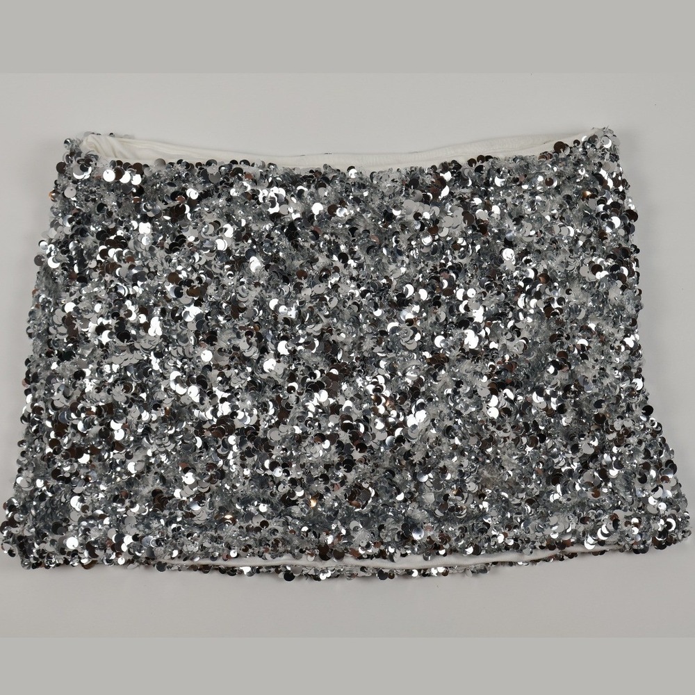 Full Tilt Skirt Sequin Mini Bodycon Silver Sparkle Party Large EXCELLENT
